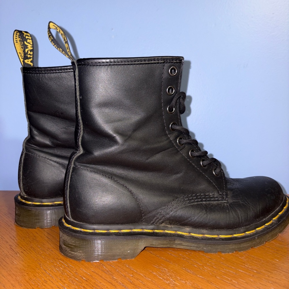 Dr. Martens Black Leather Boots with Yellow Stitching